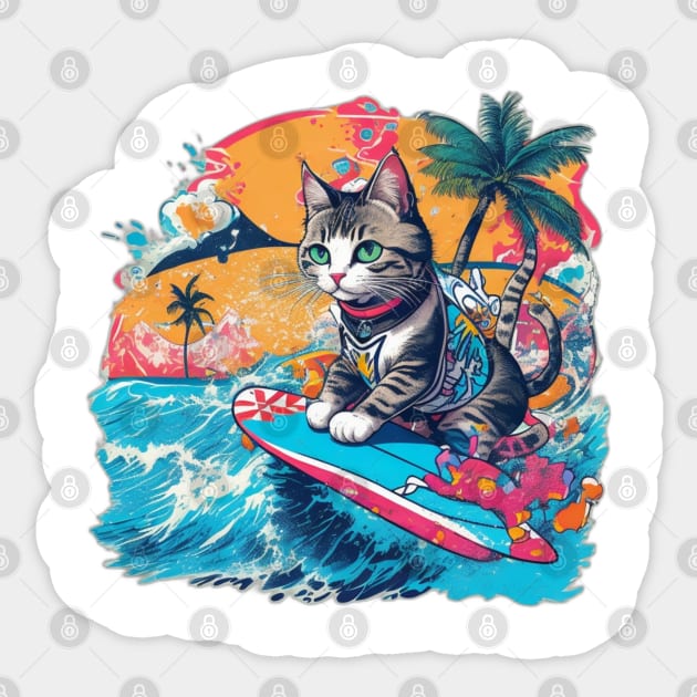 Cat Hawaiian Sticker by Pixel Threads 